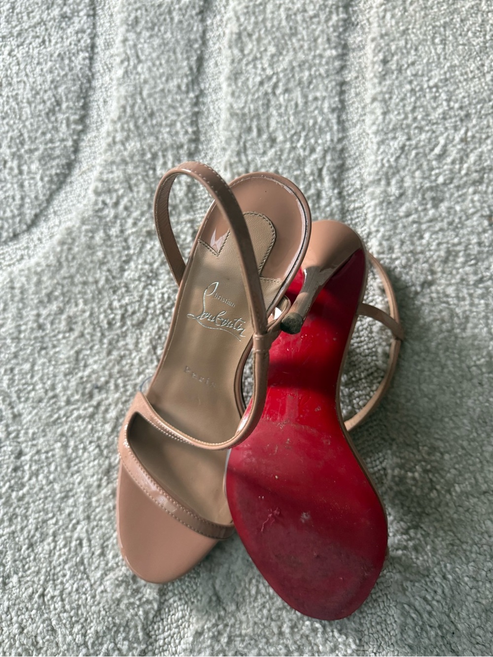 Christian Louboutin Blush Tan Strappy Slingback Heels - Picture 3 of 4